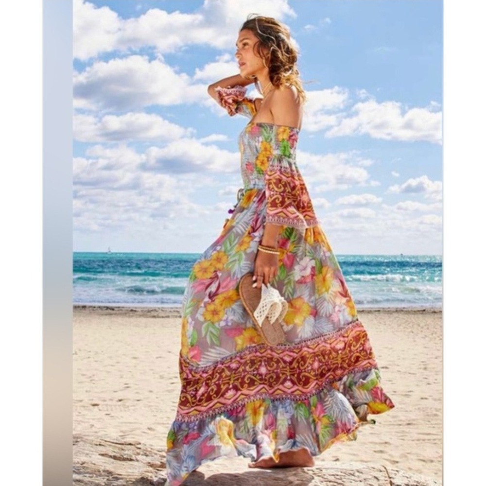 Altar'D State Aurora Floral Maxi Dress Women's Size Small Boho Off-shoulder